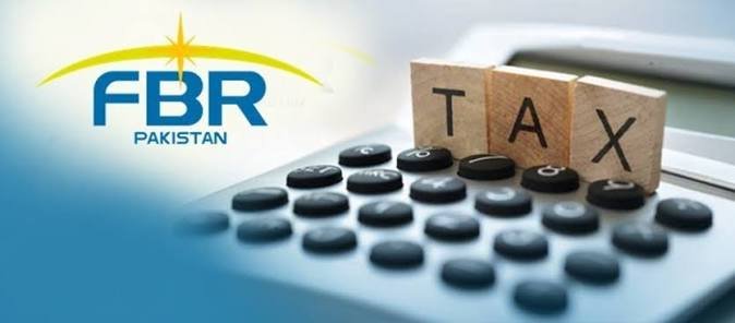 FBR Pakistan logo beside TAX letter blocks and a calculator